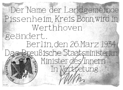 Urkunde Namensgebung Werthhoven